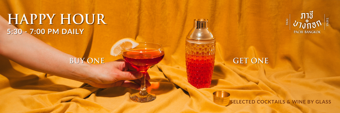 Happy Hour 5:30–7:00 PM — buy one get one, selected cocktails & wine by glass